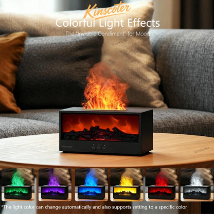 Simulated Fireplace Aroma Diffuser Essential Oil Flame Air Humidifier Remote Control Colorful Ambiance Night Light Creative Gift.