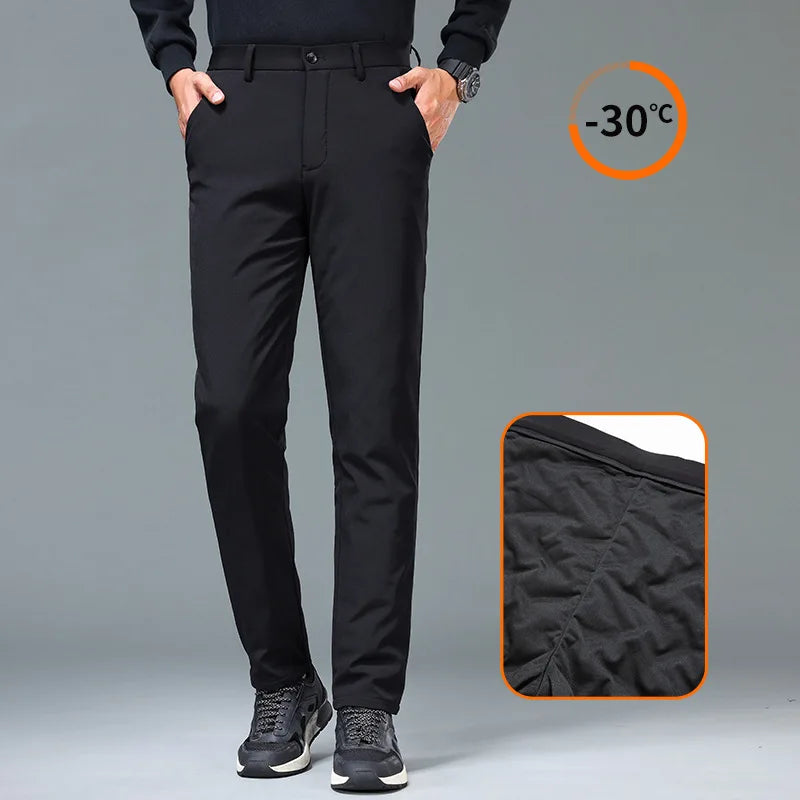 Men's Winter Formal Down Pants Goose Feather Warm Trousers Business Suit Pants for Man  calca termica masculina inverno PT-597.
