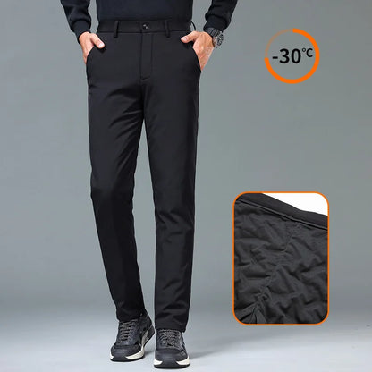 Men's Winter Formal Down Pants Goose Feather Warm Trousers Business Suit Pants for Man  calca termica masculina inverno PT-597.