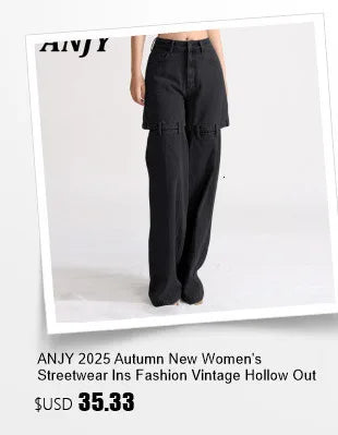 ANJY Autumn Winter Women Fashion Casual Versatile Washed Tide Diamonds Straight Jeans Trend Design Sense High Waist Pants A10636