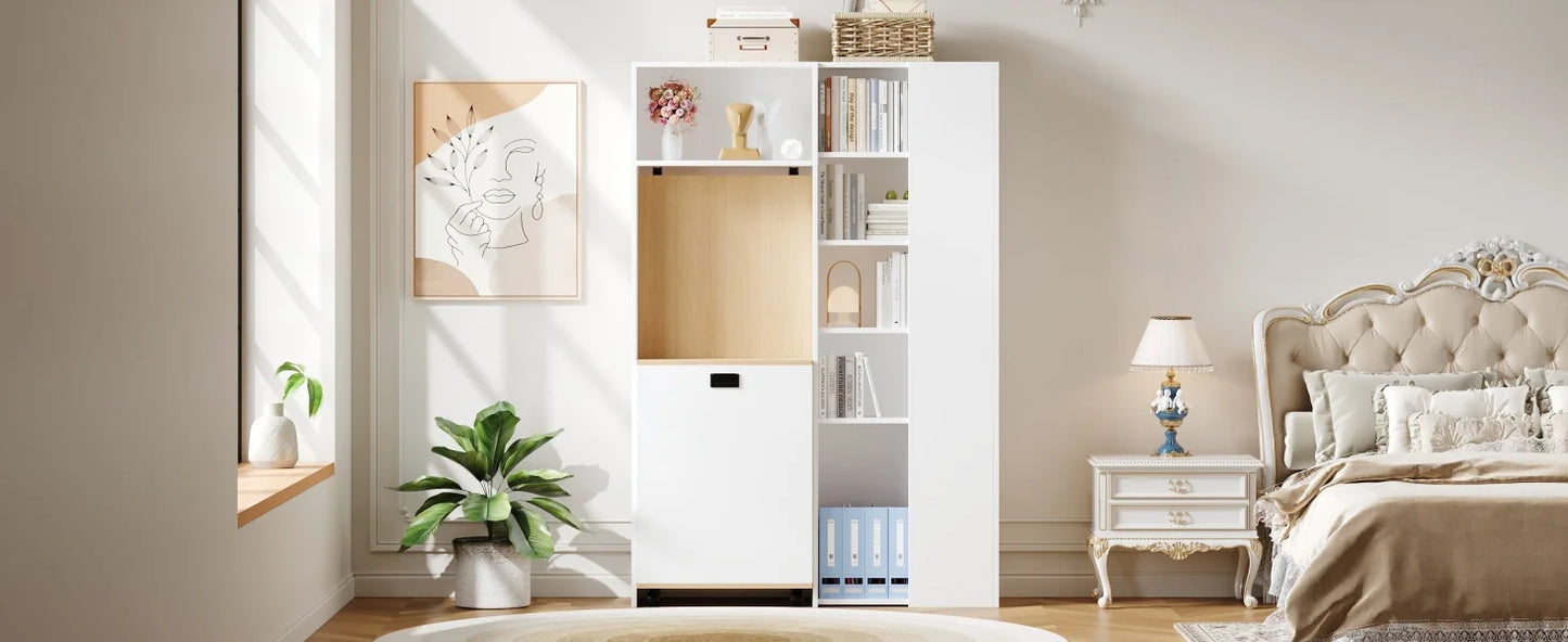 Klappbarer Schreibtisch mit Regalen – 2-in-1-Bücherregal und Schreibtisch, klappbar, mit Steckdose und USB-Anschluss, höhenverstellbare Regale