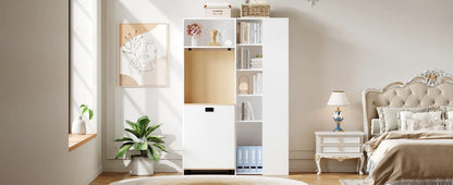 Klappbarer Schreibtisch mit Regalen – 2-in-1-Bücherregal und Schreibtisch, klappbar, mit Steckdose und USB-Anschluss, höhenverstellbare Regale