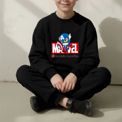 Marvel Spring/autumn Children's Clothing  Sets Captain America Boys O Neck Hoodies Pants Two Piece Casual Pullover Set for Kids.