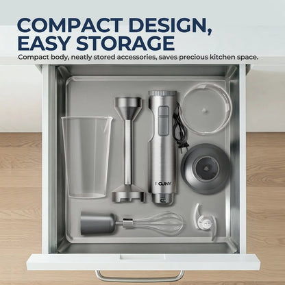 ROUNY 4-in-1 Hand Immersion Blender 1000W Powerful, Stainless Steel Stick Food Mixer,700ml Mixing Beaker,500ml Processor, Whisk.