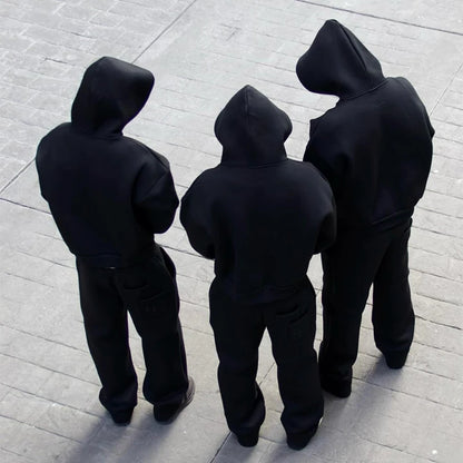 Men Cotton Vintage Tracksuit 2pcs Set Hoodies Straight Pants Casual Loose Hip Hop Sports Hooded Pullover Trousers Y2k Streetwear.