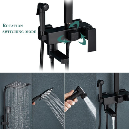 Wanmivezlo Black/Chrome Brass Shower Faucet Bathroom Shower Mixer Crane Rotatable Long Spout Rain Shower Set Shower Spray Shower