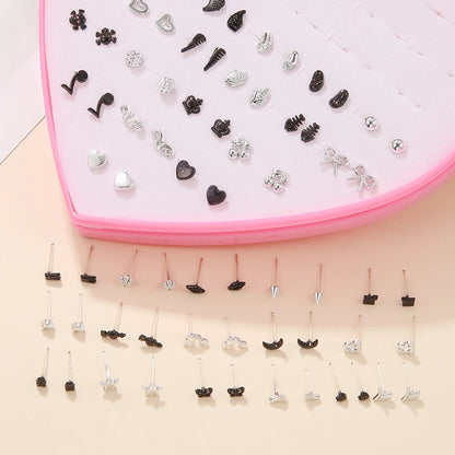 Multicolor 36Pairs Cartoon Hypoallergenic Plastic Stud Earrings Set For Women Girl Cute Animal Flower Ear Wedding Gifts Jewelry