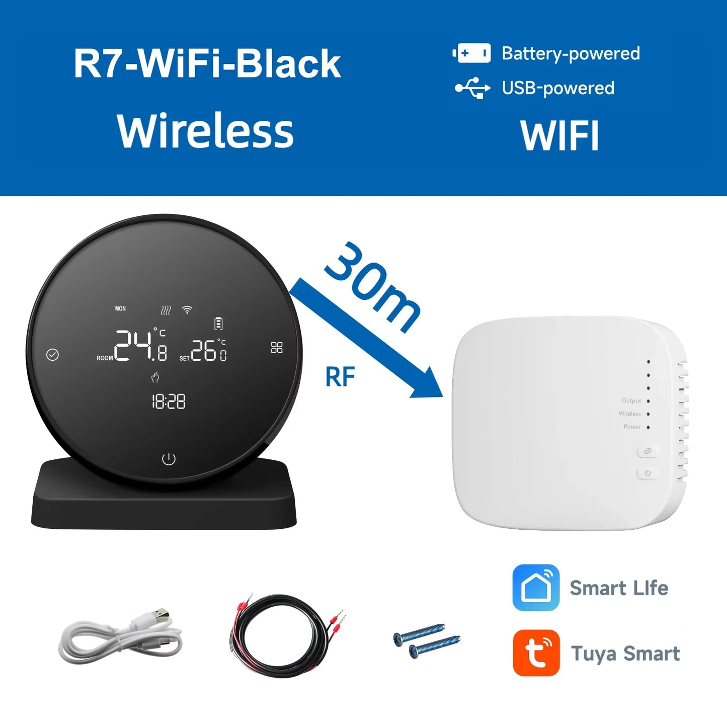 RKHK Tuya WiFi Smart Thermostat，RF Wireless Receiver Temperature Controller，For Water Gas Boiler Support Alexa and Google Home