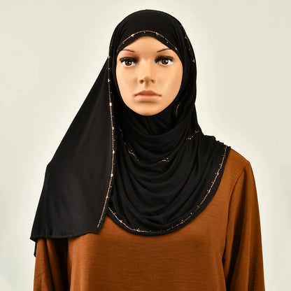 Rhinestone Modal Cotton Jersey Hijab Scarf For Women Stretch Shawl Plain Muslim Headband Fashion Solid Color Long Muffler.