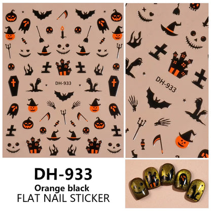 1/5pcs Demon Pumpkin Bat Skull Nail Art Stickers Halloween Dark Style Nail Stickers DIY Self Adhesive Manicure Decoration Decals.