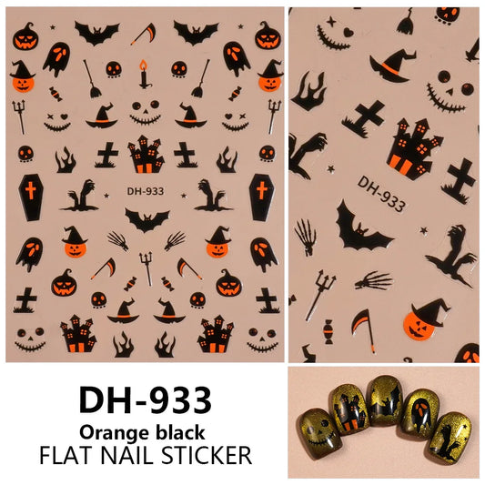 1/5pcs Demon Pumpkin Bat Skull Nail Art Stickers Halloween Dark Style Nail Stickers DIY Self Adhesive Manicure Decoration Decals.
