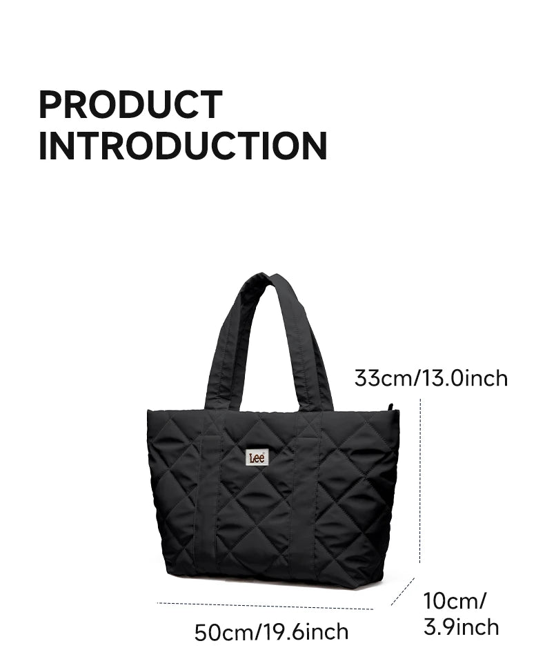 LEE Large Soft Puffer Bag Women Big Size College Students Laptop Book Quilted Tote Bag Lady Down-filled Shopping School Bags.