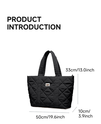 LEE Large Soft Puffer Bag Women Big Size College Students Laptop Book Quilted Tote Bag Lady Down-filled Shopping School Bags.