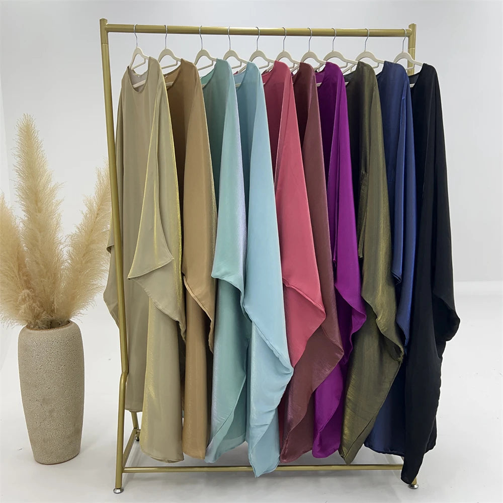 Ramadan Summer Batwing Sleeve Satin Butterfly Abaya Islam Muslim Maxi Dress Kebaya Women Kaftan Robe Musulmane Femme Vestidos.