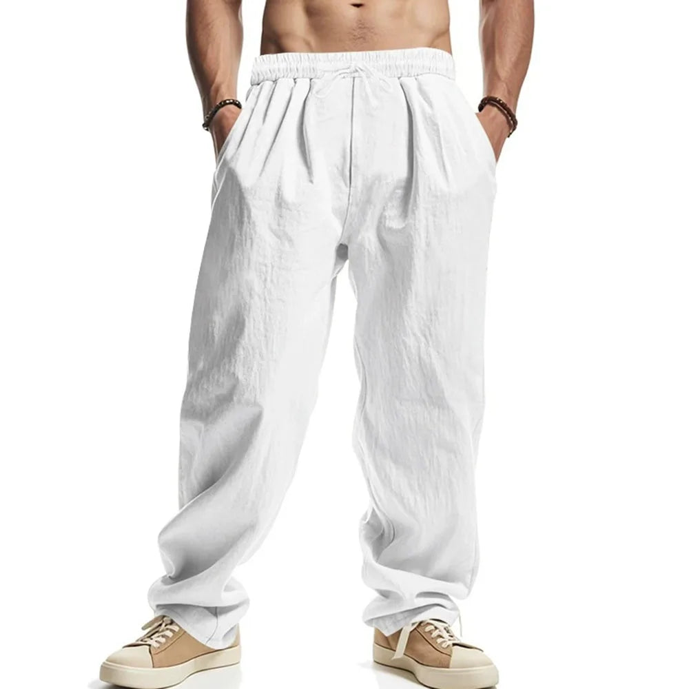 Men's Straight Leg Pants Cotton Linen Breathable Pants Lightweight Beach Hawaiian Style Lightweight Trousers Casual Sweatpants.