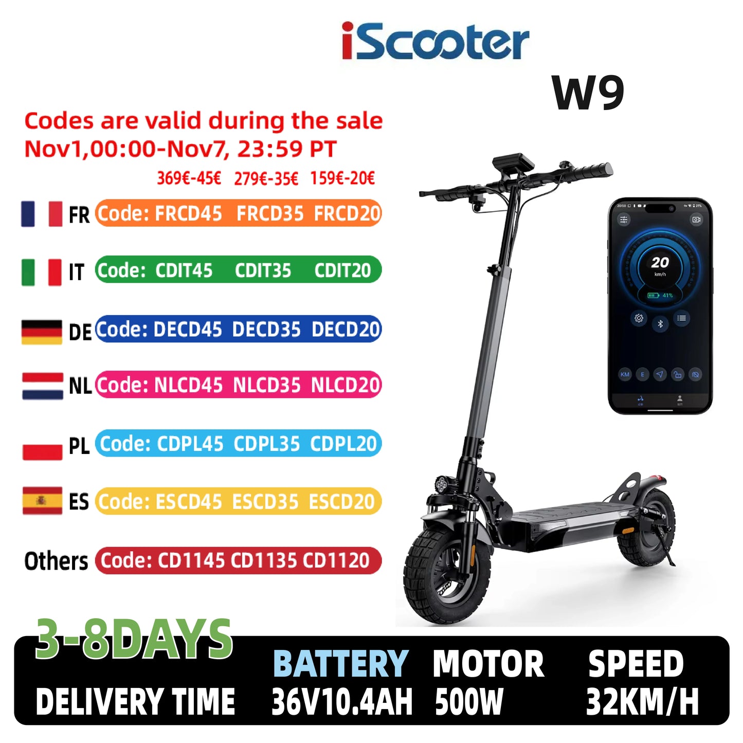 iScooter W9 Electric Scooter For Adults 1000W Motor 54.6V14Ah Battery 10  Inch Off Road Pneumatic Tires Foldable  E-scooter.