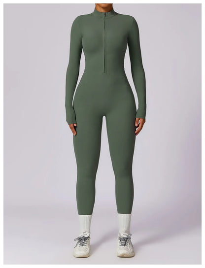 Zipper Sensation Long Sleeve Yoga Suit High Intensity Fitness Sports Bodysuit Tight Fit Clothing 8306 One Piece Suit