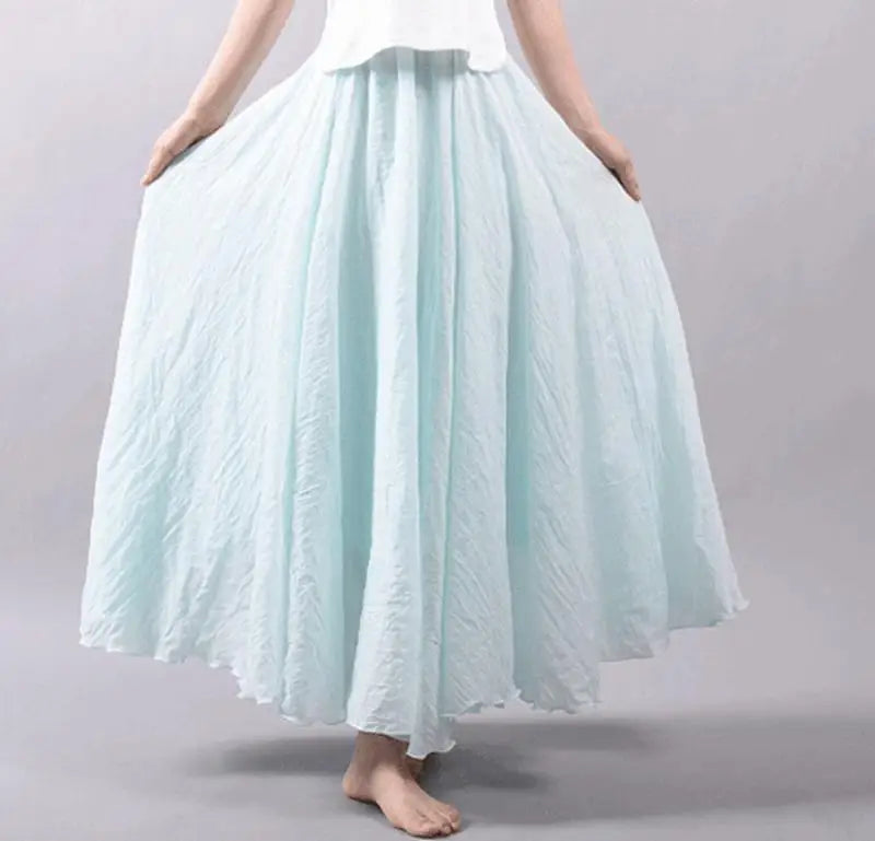 Frauen Elegante Hohe Taille Leinen Maxi Rock 2023 Sommer Damen Casual Elastische Taille 2 Schichten Röcke saia feminina 20 Farben SK53.