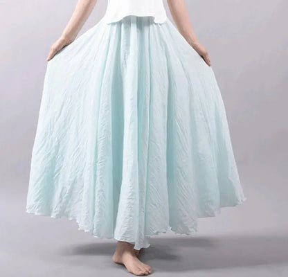 Frauen Elegante Hohe Taille Leinen Maxi Rock 2023 Sommer Damen Casual Elastische Taille 2 Schichten Röcke saia feminina 20 Farben SK53.