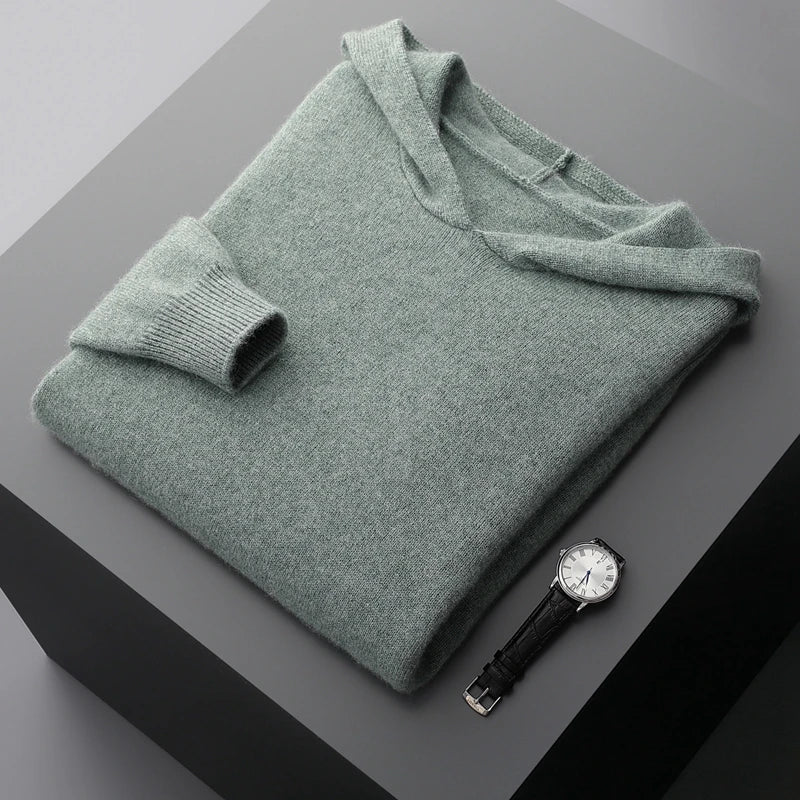 One-piece Hat with Pocket Men's Pullover 100% Cashmere Knitted Sweater Casual Comfortable Top Base Shirt Men's Clothing