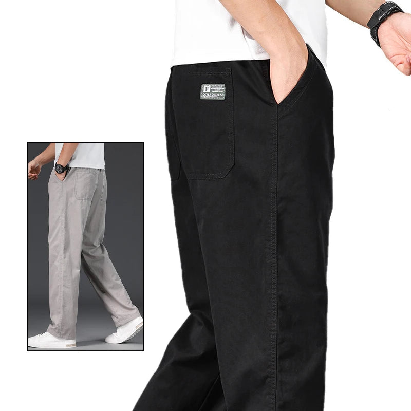 Big Size Mens Casual Pants Relaxed Fit Cotton Trousers Elastic Waist Drawstring Sweatpants Mens Jogger Pants Summer Spring.