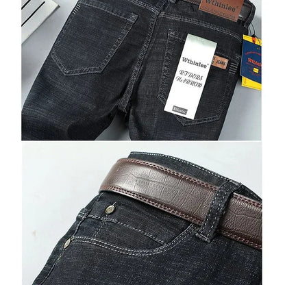 Men Fashion Stretch Jeans Male Classic Business Slim Fit Straight Leg Denim Trousers Solid Casual Long Pants.