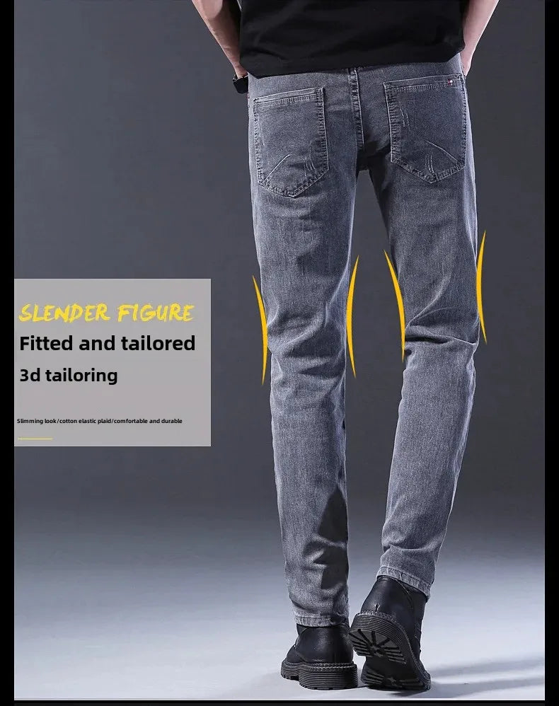 Frühling Herbst Xintang Denim Jeans Herren Slim Fit Casual Trendy Modische Alltagskleidung Blau Gerade Bein Hosen Elastische Taille.