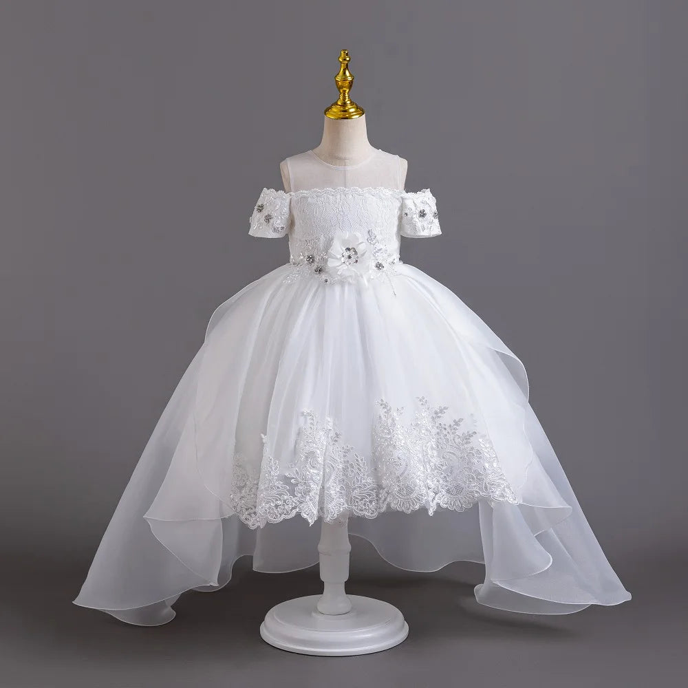 2025 Neues Sommer-Blumenmädchen-Abschluss-Performance-Frack, besticktes Partykleid, nachgestellter Tüll, 3–11 Jahre alt, das Mädchenkleid.