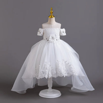 2025 Neues Sommer-Blumenmädchen-Abschluss-Performance-Frack, besticktes Partykleid, nachgestellter Tüll, 3–11 Jahre alt, das Mädchenkleid.