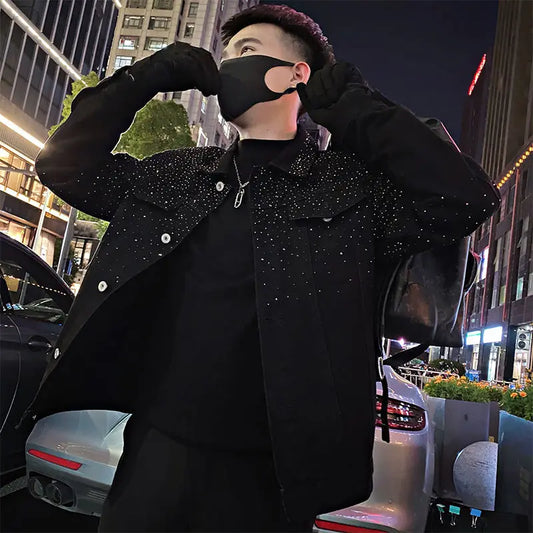 Man Coat Short Rhinestones Cargo Jacket for Men Black High Quality Harajuku New in Vintage Deals Korean Reviews Many Cheap Sale.