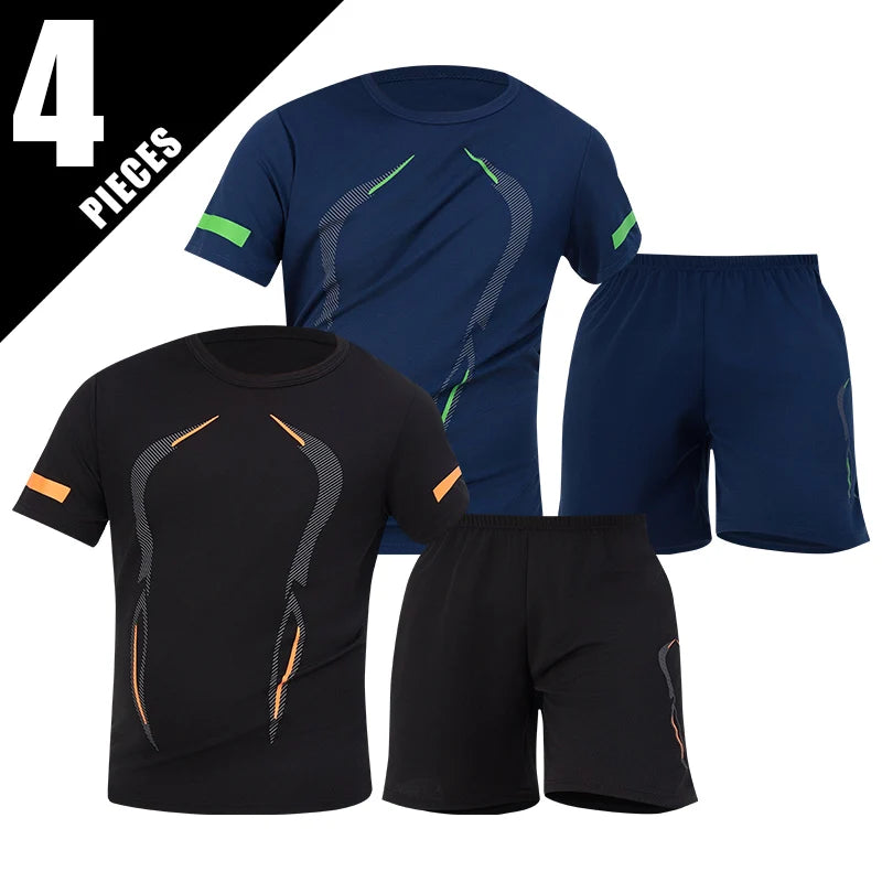 2/4/6 Pcs Plus Size Men's Quick-drying Short-sleeved Shorts Suit Men's Leisure Sports Running Fitness T-shirt Joker Shorts Teen.
