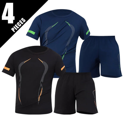 2/4/6 Pcs Plus Size Men's Quick-drying Short-sleeved Shorts Suit Men's Leisure Sports Running Fitness T-shirt Joker Shorts Teen.