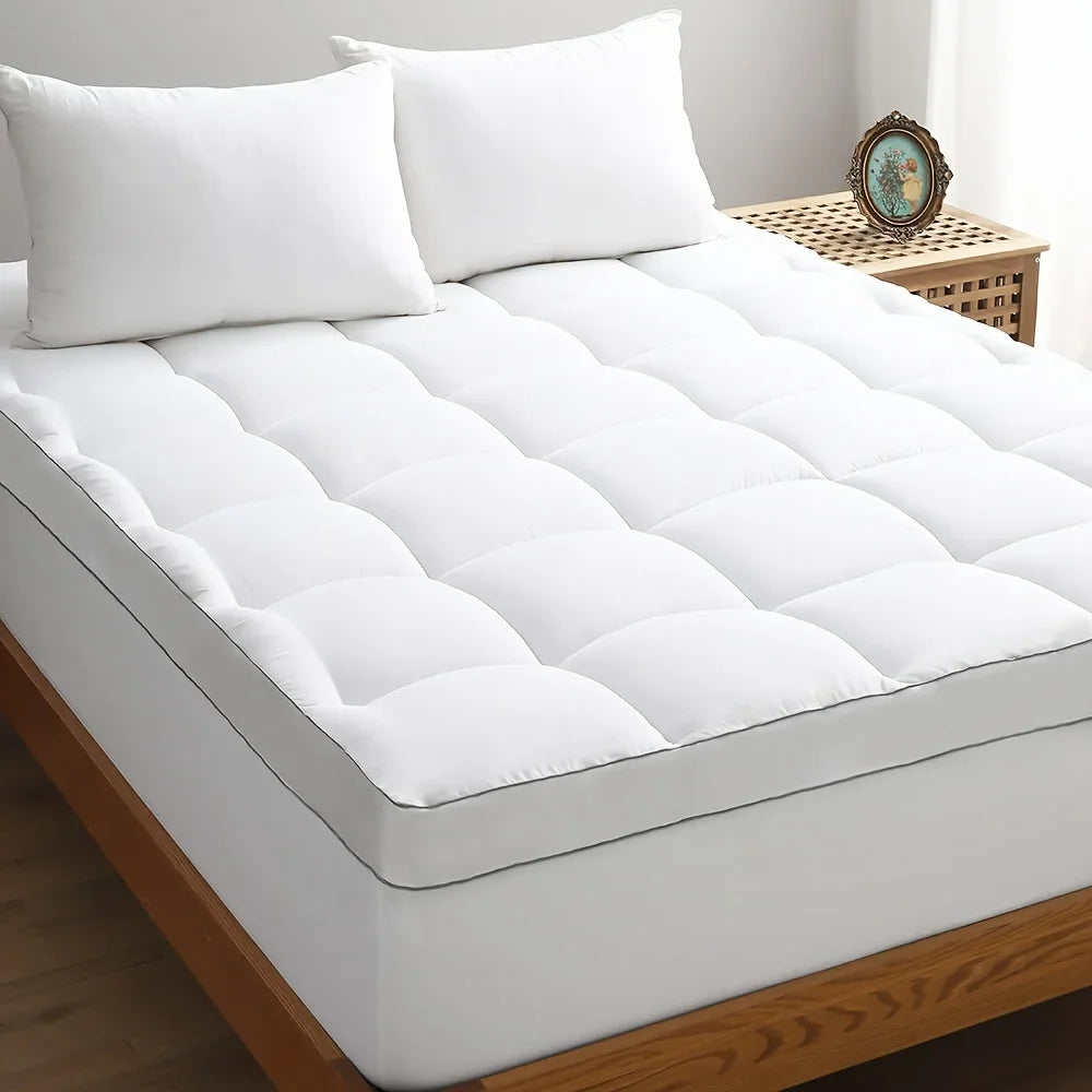 1pc Cooling Mattress Pad, Premium Zoned Quilted Fitted Mattress Topper, Breathable Fluffy Soft Mattress Cover, Machine.