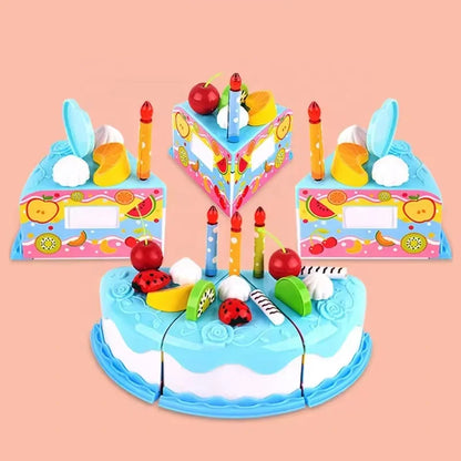 Kids Toy Simulation DIY Birthday Cake Model Kitchen Pretend Play House Cutting Fruit Food Toy for Toddler Children Gift Boy Girl.
