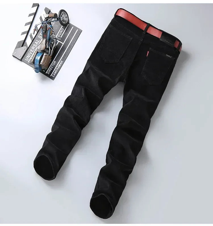 2025 Spring Autumn Men's Corduroy Casual Pants Straight Leg Loose Fit Youth Winter Thick Warm Velvet Long Pants for Men Trousers