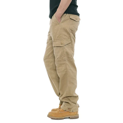 2025 Men's Casual Elastic Waist Plus Size Cargo Pants Multiple Pockets Loose Fit Trousers For Construction Site