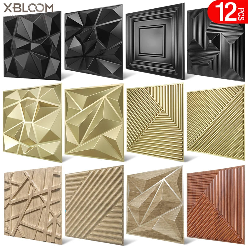 12pcs 30x30cm Champagne gold color 3D Wall Panel Shining Gold 3D Wall Sticker Wedding party background wall art Wood grain paper