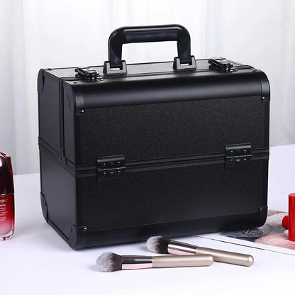 Makeup Train Case Pro Adjustable 4 Sliding Trays Cosmetic Case Storage Organizer Box Lockable Compartments