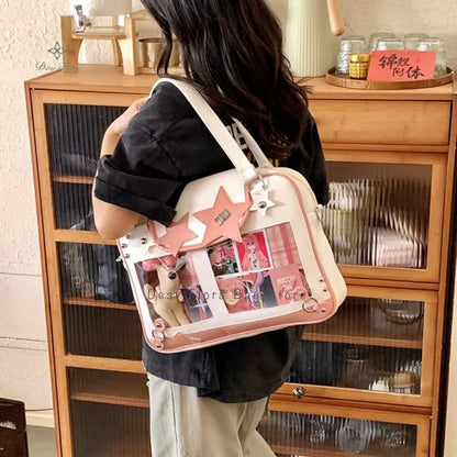 Y2K Trendy Star Ita Bag Lolita Girl Transparent Pocket Fashion Crossbody Bag Women's DIY Display Shoulder Bag Cute Purse Handbag.
