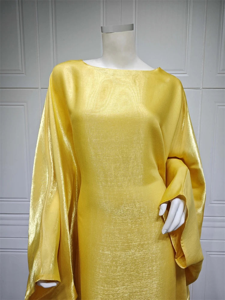 Batwing Butterfly Sleeve Satin Khimar Abaya Dubai Luxury 2024 Muslim Kaftan Dress Abayas For Women Kebaya Caftan Vestidos Femme.