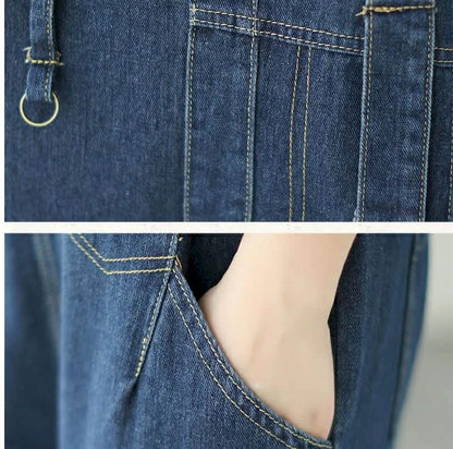 Denim Jumpsuits for Women Pocket Design Korean Style Loose Straight Pants One Piece Outfit Women Overalls for Women Playsuits.