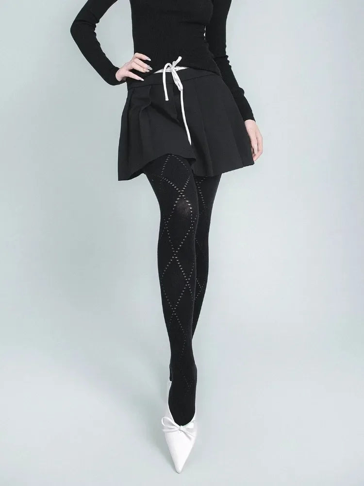 Talenza Autumn Winter Leggings Women's Solid High Waist Slim Sexy Warm Pantyhose Super Elastic Y2k Hollow Tights Women's Socks