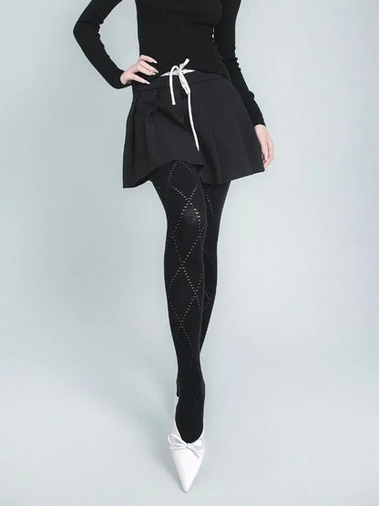 Talenza Autumn Winter Leggings Women's Solid High Waist Slim Sexy Warm Pantyhose Super Elastic Y2k Hollow Tights Women's Socks