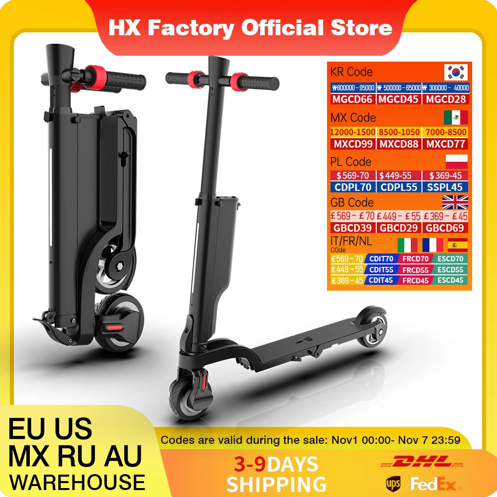 HX X6 electric scooter Foldable 350W 25KM/H Electric scooters 7.5AH 36V E Scooter 5.5 Inch Escooter for Adults.