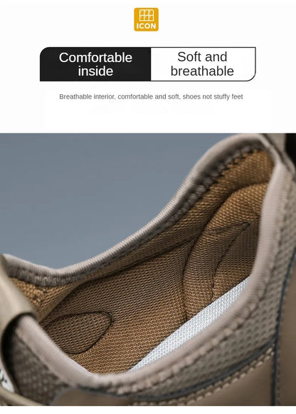 Men Soft Hiking Shoes Summer Breathable Mesh Sneakers Light Black Hike Footwear Walking Shoes Outdoor Shoes Climbing Shoe Male.