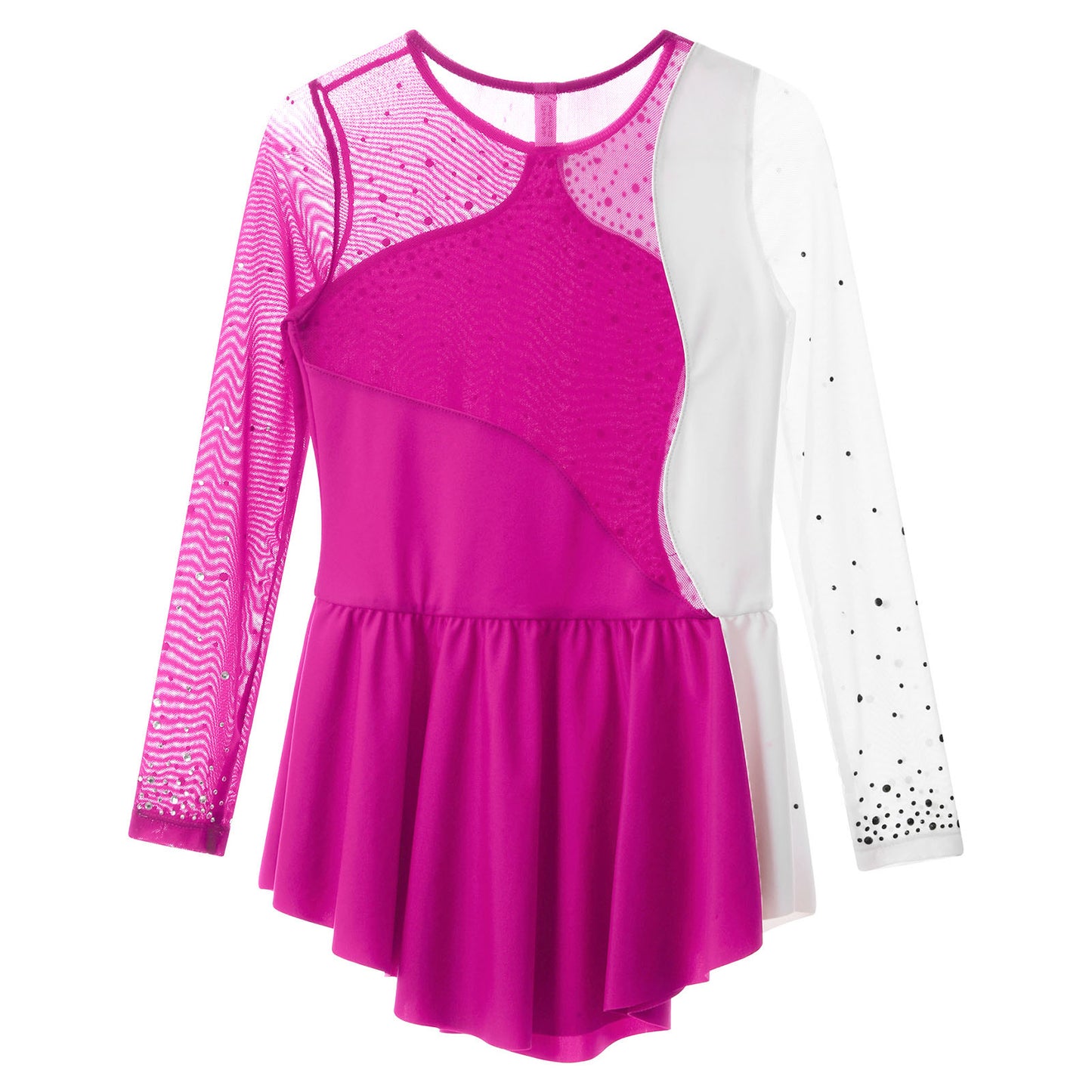 6-16Y Mädchen Eiskunstlauf Tanz Kleid Ballett Gymnastik Trikot Langarm Shiny Strass Sheer Mesh Leistung Dancewear
