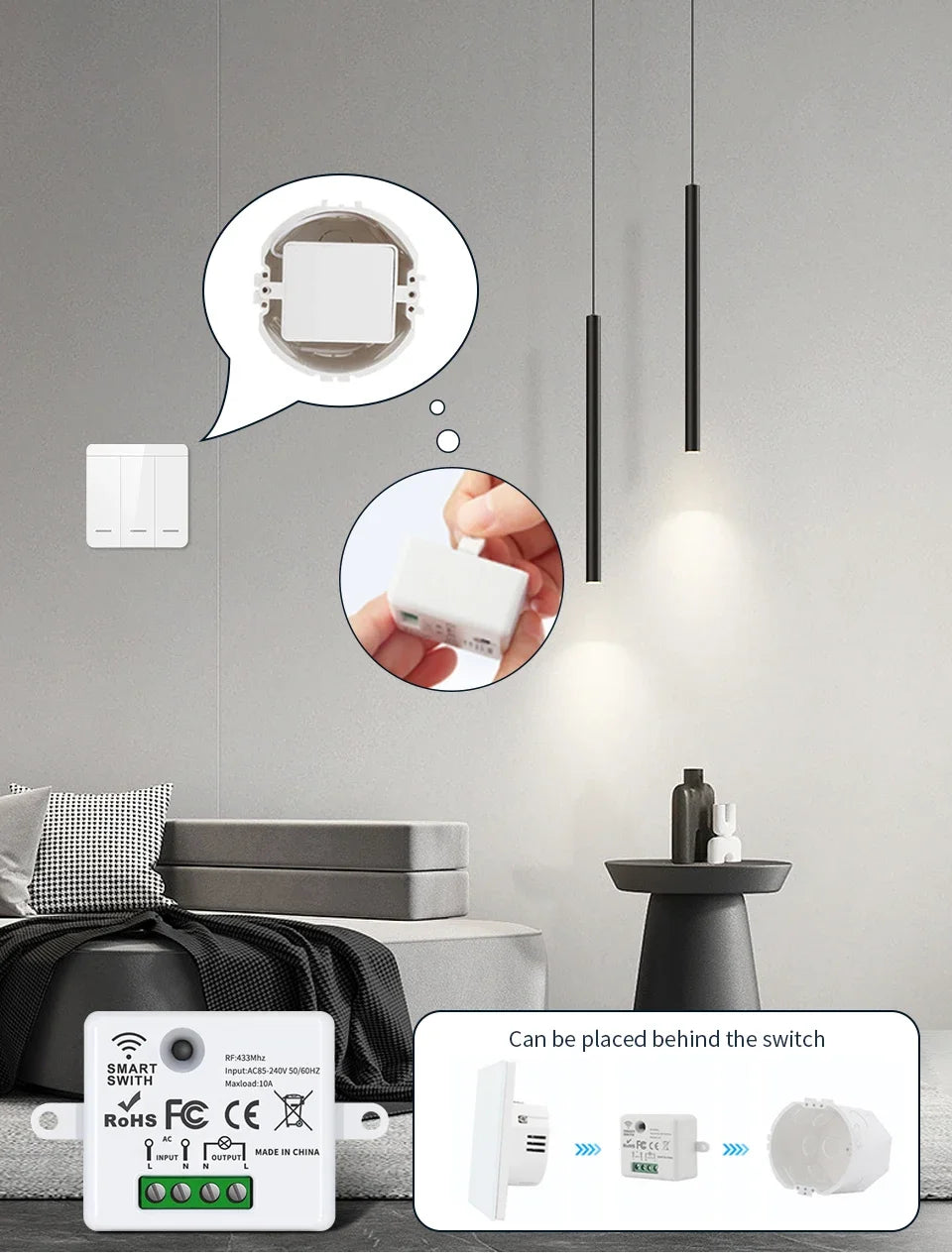 RF 433 MHz Drahtlose Fernbedienung Schalter Smart Home 110 V 220 V 10A Mini Controller Relais EIN/AUS sender Wand Licht Schalter.