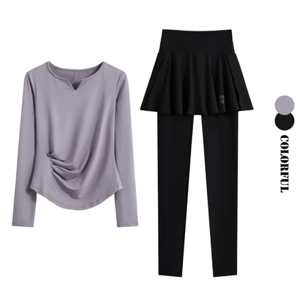 DRUR Autumn Yoga Set 2 Piece Sportswear Outfit Women Long Sleeve Workout Top High Waist Leggings Suit Tennis Sets 2pcs Tracksuit