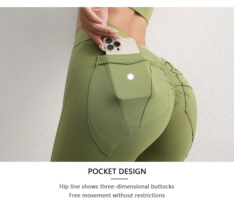 TRY TO BN Sports Stretch Leggings Fitness Yoga Pants Women Back Pockets High Waist Push Up Leggings Workout Running Gym Clothing.