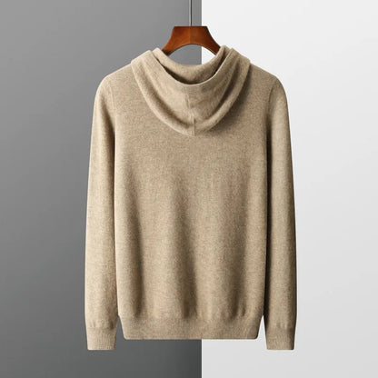 Autumn Winter New Merino Sweater Men's 100% Wool Hooded Collar Knitted Pullover Casual long Sleeved Hoodie.